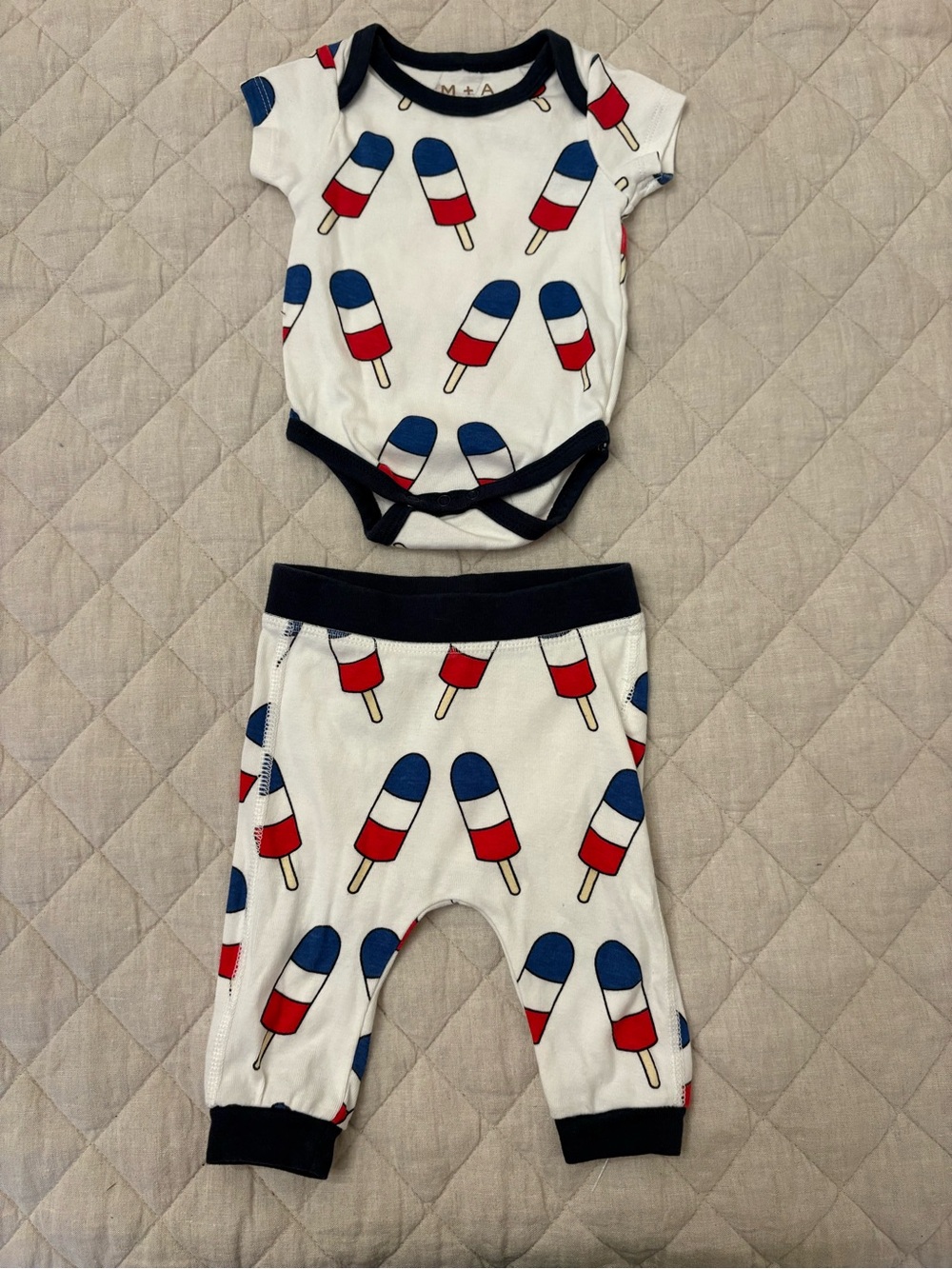 Baby Popsicle Print One-Piece Bodysuit in White with Red & Blue